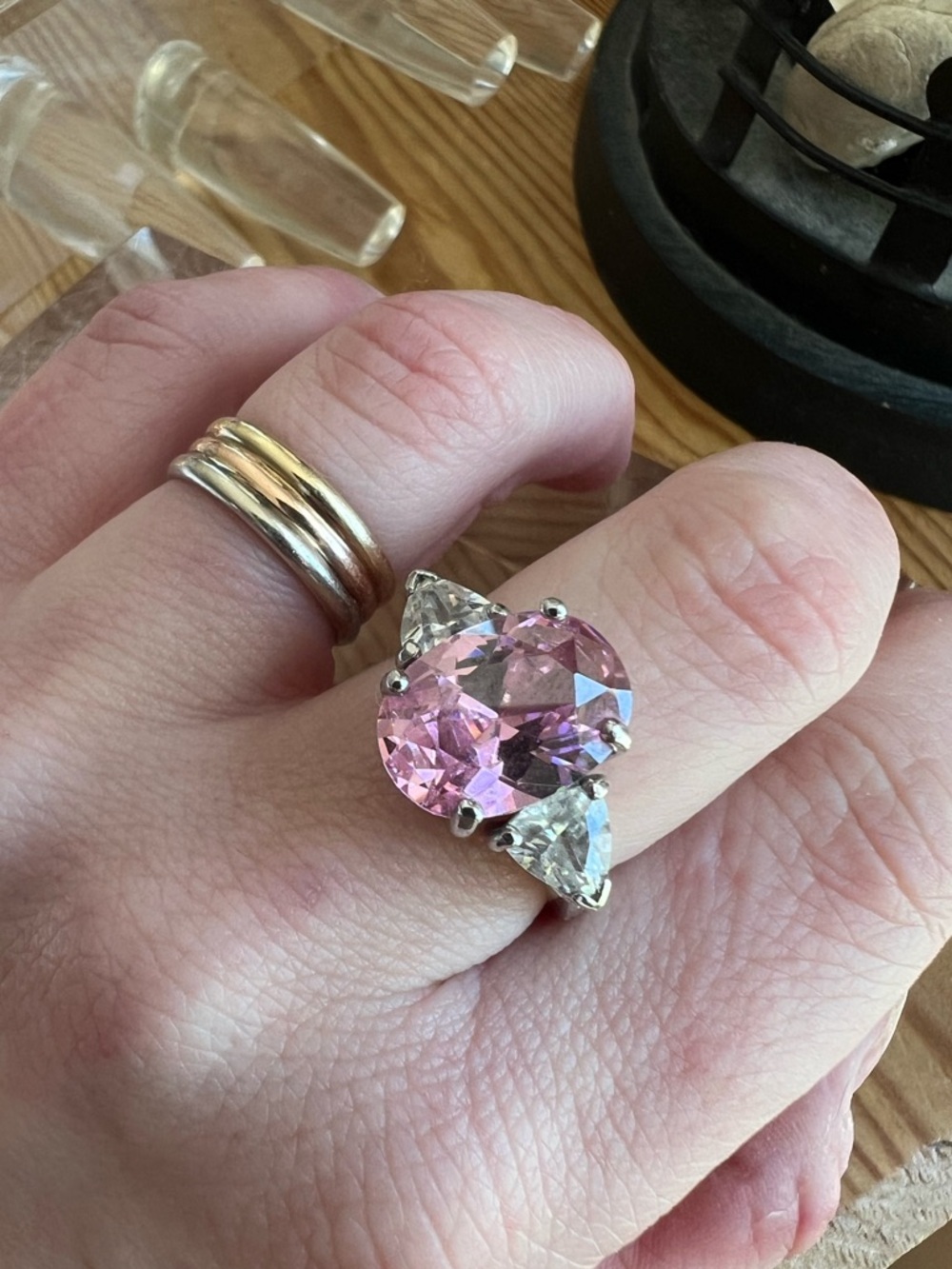 Pink CZ Ring Marked FAS 925 Size 7.5